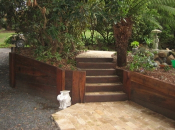 Iron Bark Retaing Walls and Second Hand Brick Paving